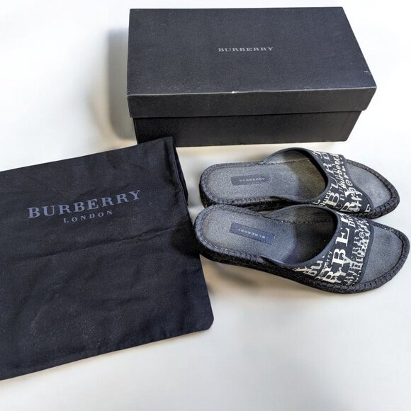 Burberry Espadrille Slides, Black & White Logo, Women's Size 36, Box & Dust Bag - Picture 2 of 8